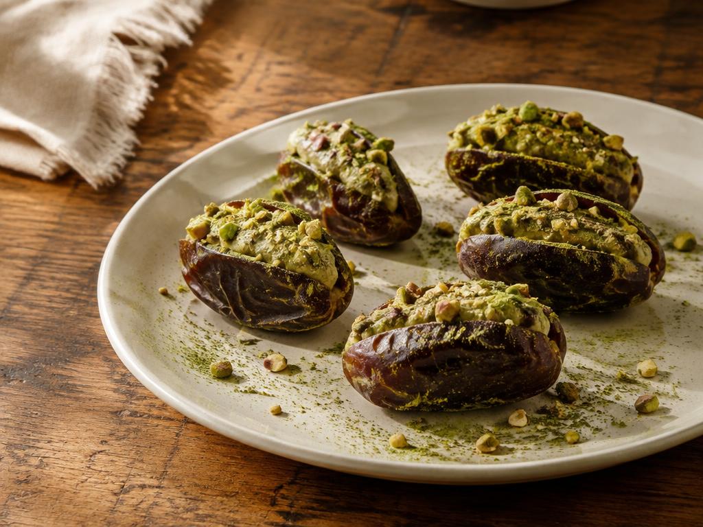 Pistachio matcha stuffed dates